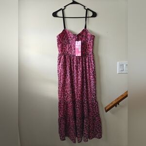 NWT Betsey Johnson Sachet Pink Black Cheetah Formal Gown Size 12